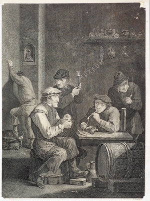 Négy pipázó férfi az ivóban