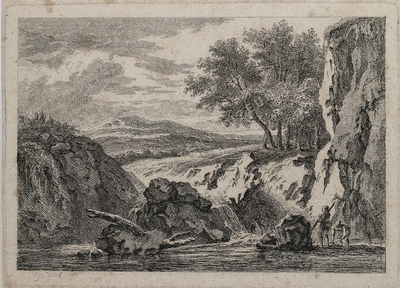 Sziklás folyópart halászokkal