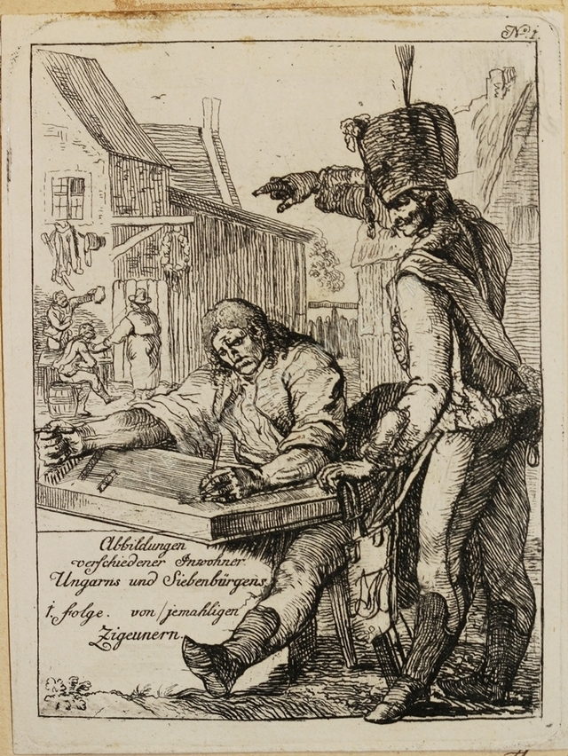 Cigány cimbalmos, mulató huszárral