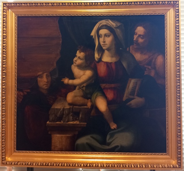 Mária gyermekével, Keresztelő Szent Jánossal, férfi szenttel és donátorral