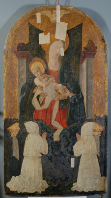 Madonna a trónon két szerzetessel