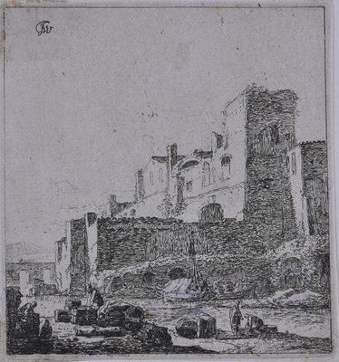 Romos várépület a folyóparton