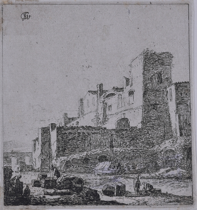 Romos várépület a folyóparton